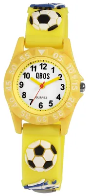 Produktbild von QBOS Kinder Armbanduhr mit Silikonband, Motiv Fußball, Ø 28 mm