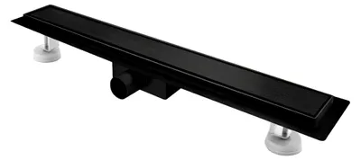 Produktbild von Duschrinne 30 cm, Schwarz Befliesbar Duschrinne extra flach, Edelstahl Bodenablauf Komplettset mit Siphon Haarsieb