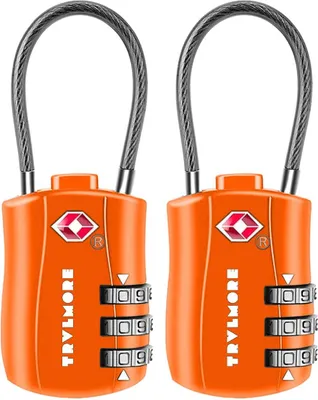 Produktbild von TRVLMORE Kofferschloss - TSA Reiseschloss - Vorhängeschloss - 3-stellig - 2 Stück - Zahlenschloss - Orange