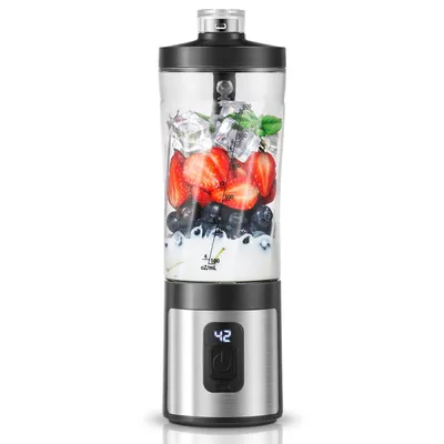 Produktbild von AMZCHEF Tragbarer Mixer 600 ml, Smoothie Maker mit 6 Edelstahlklingen, 120 W, 6000 mAh Akku, USB-C, IPX6 wasserdicht, BPA-frei, 15 Mixzyklen
