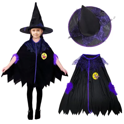Kinder Halloween Cape Set mit Hexenhut, 2-teilig, schwarz, 100-140 cm