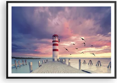 Produktbild von Gerahmtes Poster - Schwarzer Rahmen - Laterne Meer Küste - 100x70 cm - Wand Bild - Wanddeko - Wandbilder - Kunstposter - Wandposter - Bilderrahmen - Bilder - Kunstdruck - P2BAA100x70-4978