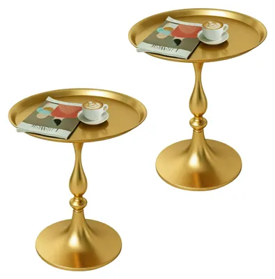 Beistelltisch-Set aus Metall, 2er-Set, rund, gold/schwarz