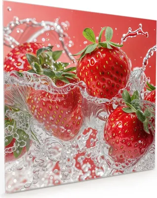 Produktbild von Küchenrückwand Spritzschutz Glas mit Motiv Erdbeerspritzer 40 x 40 cm