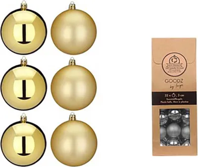 Produktbild von Weihnachtskugeln Gold | Ø 3 cm | 32 Stück | bruchsicher | Glänzend & matt