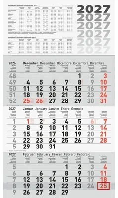 Produktbild von 3-Monatskalender 30x54cm 3-farbig Kalendarium 2027 Packung mit 10 Stück