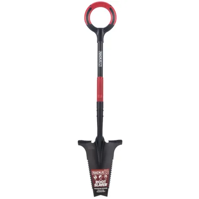 Produktbild von Root Slayer Pro Wurzelspaten 2.0 mit Stiel, ergonomisch & robust, Spaten & Schaufel mit Schneidspitze & Wurzelsäge, rot