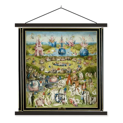 Produktbild von MuchoWow® Textilposter Garten der Lüste - Gemälde von Hieronymus Bosch 90x90 cm mit schwarzem Rahmen - Magnetisches