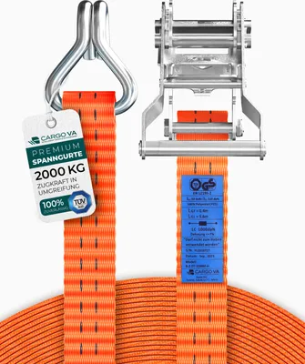 Produktbild von Schwerlast 2000kg Ratschengurte 6m - & DIN  - Spanngurte mit Ratsche und Haken - QR Label Anleitung - Sicher & Robust [4er Set]