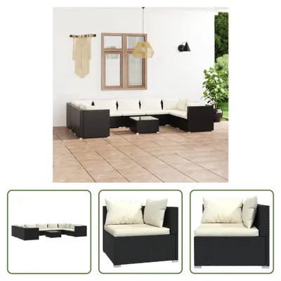 Produktbild von The Living Store 10-tlg. Garten-Lounge-Set mit Kissen Poly Rattan Schwarz