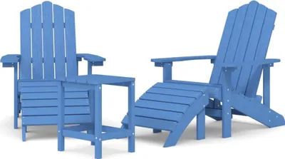 Productafbeelding van vidaXL Adirondack-tuinstoelen met voetenbankje en tafel, HDPE, aquamarijn