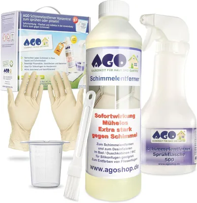 Produktbild von AGO Set 2in1 Profi Schimmelentferner – 0,5 l – hochkonzentriertes Anti Schimmel Mittel für Wand, Bad, Dusche und Silikonfugen zum Sprühen und Pinseln