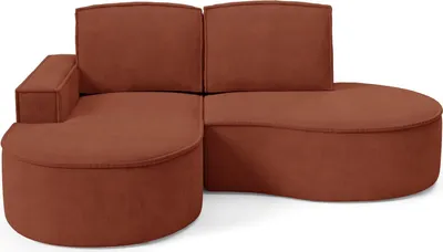 Produktbild von BETTSO FLOW Ecksofa mit abgerundeten Seiten mit Kissen rot in Curio Stoff Links
