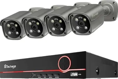 Zdjęcie produktu dla System CCTV, rozdzielczość 8 MP, inteligentna detekcja AI, 8-kanałowy rejestrator NVR (4 kamery), 1T