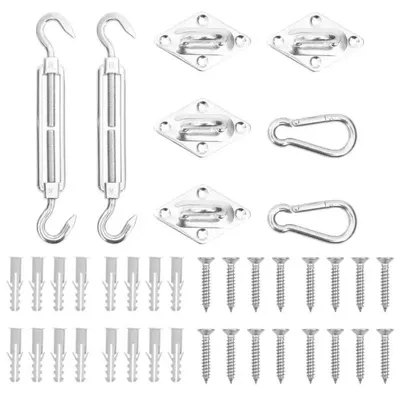 Produktbild von Sonnensegel Zubehör Set - Montagekit 8-teilig - Edelstahl Beschläge - Wand- und Deckenhalterung - Für Außenbereich Garten - Armeegrün