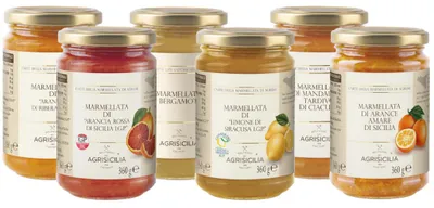 Immagine prodotto di Box 6 Marmellate d'Agrumi Agrisicilia IGP (6x360g) – Arancia Rossa di Sicilia IGP, Limone di Siracusa IGP, Arancia di Ribera DOP, Mandarino tardivo di