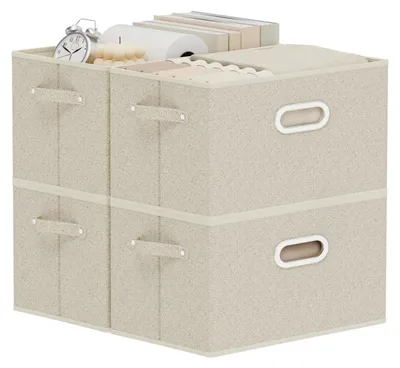 Image de Boîtes de rangement sans couvercle, boîtes de rangement en tissu, boîtes pliables avec poignées, lot de 4 paniers de rangement pour vêtements, 33 x 23 x 20 cm, gris