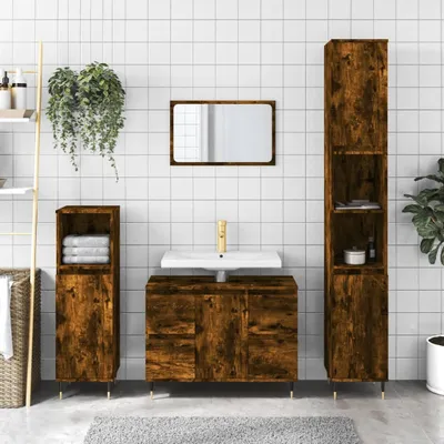 Obrázok produktu pre The Living Store kúpeľňová skrinka smoke oak 80x33x60 cm materiál na báze dreva