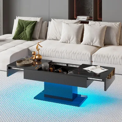 Produktbild von Radelldar Couchtisch Hochglanz ausziehbar, Wohnzimmertisch mit Stauraum für Sofa, 108-175x55x49cm, Schwarz