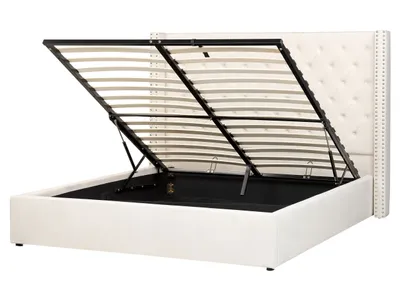 Produktbild von BELIANI Bett mit Bettkasten Cremeweiß Samt Lattenrost 160 x 200 cm Hohes Gestepptes Kopfteil Knopfheftung Nieten Chesterfield Stil Retro Doppelbett