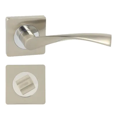 Produktbild von DOMINO Türgriff Drückergarnitur WC-Bad Set | Türklinke für Zimmertür, Bürotür, Kellertür & Innentür | Aluminium | Chrom/Nickel Farbe | ROMANA-QR M6/M9