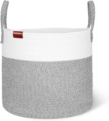 Obrázek produktu pro Košík na prádlo z bavlněné tkaniny – skládací úložný košík na hračky a další – šedý – 38 x 35 cm