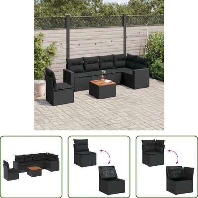 Produktbild von The Living Store 7-tlg. Garten-Sofagarnitur mit Kissen Schwarz Poly Rattan