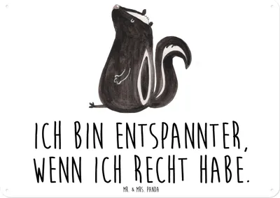 Produktbild von Mr. & Mrs. Panda Blechtafel Stinktier Sitzen DIN A6 - Weiß - Geschenk, tafel, Schild, Besserwisser, Blechschild, Wildtier, Wandbild, Türschild, Raubtier, wandtafel, Recht