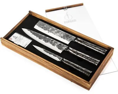 Image de Brute Set De Couteaux 3pcs, Couteau Chef + Couperet + Couteau Menager - Forged