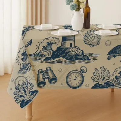Productafbeelding van Tafelkleed met navigatiekompassen, afwasbaar, 213x152 cm, waterafstotend, polyester