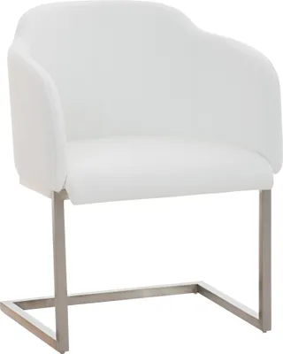 A white chair with a metal frame on a white background.