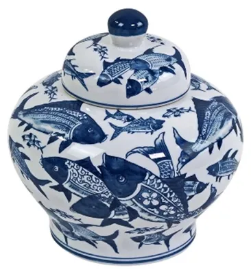 Produktbild von Werner Voß Deckelvase Ingwer Vase Deep Sea Blau Weiß (24,5cm)
