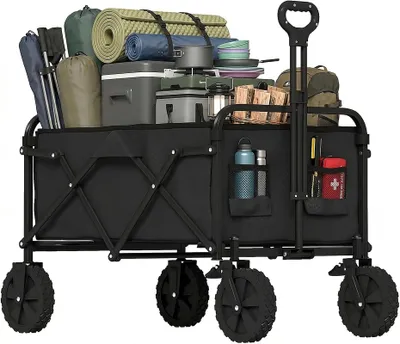Produktbild von Bollerwagen faltbar Handwagen Gartenwagen bis 80 kg verstellbarer Griff Schwarz