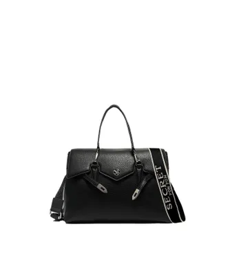 Productafbeelding van Handtas voor dames, zwart, gemaakt van Polyurethanleer, met magnetische sluiting, afneembare schouderband, afmetingen 38x26x15 cm