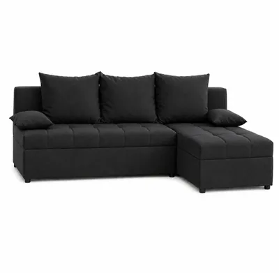 Produktbild von Ecksofa NERO L-Form, Universal, Modernes Bettsofa mit Schlaffunktion und Bettkasten, Schlafsofa, Couch beidseitig montierbar, SCHWARZ - SAWANA 14, KI-generiertes Bild