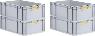 Produktbild von SuperSparSet 4x Eurobox NextGen Color | HxBxT 22x40x60cm | 44 Liter | Griffe gelb geschlossen | Verstärkter Boden | Grau | Eurobehälter, Transportbox, Transportbehälter, Stapelbehälter