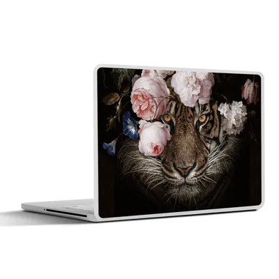 Produktbild von MuchoWow® Laptop Aufkleber Sticker Cover Tiger - Blumen - Porträt 30x21 cm - Sticker für Laptop - Selbstklebend