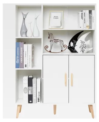 Produktbild von Sideboard, Kommode mit 2 Türen und 5 Fächern, verstellbare Regalebene aus Holz für Wohnzimmer, Schlafzimmer, Küche, 85 x 30 x 120 cm, Weiß
