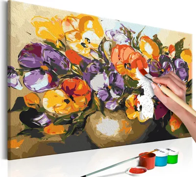 Immagine prodotto di Pittura con i numeri Fiori 50x40 cm Set di pittura con cornice in legno su tela per adulti bambini dipinti a mano Kit fai da te n-A-0206-e-a