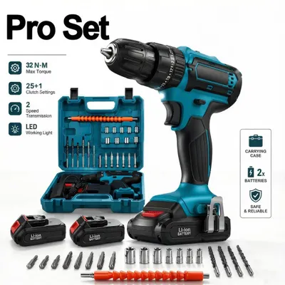 Obrázek produktu pro Akumulátorová vrtačka/šroubovák – 18V – 2 lithium-iontové baterie – 2 rychlosti – Kompaktní ruční vrtačka pro domácí použití – A Pro