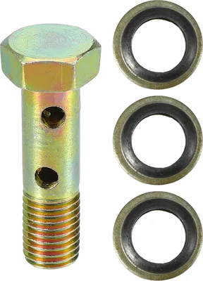 Image de Kit de boulons double banjo, filetage métrique M8x1.0 longueur 32mm, adaptateur universel en métal durable de couleur bronze avec rondelles et entretoises