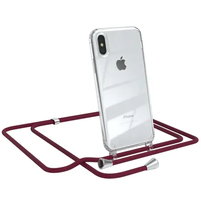 Produktbild von EAZY CASE Handykette kompatibel mit Apple iPhone X / XS, Handyhülle mit Umhängeband, Handykordel, Schutzhülle Clear, Band in Rot