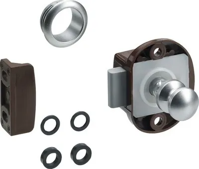 Produktbild von Möbelschloss Push Lock Mini Komplettset braun silber