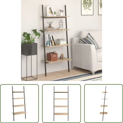 Produktbild von The Living Store Leiterregal mit 4 Böden Hellbraun und Schwarz 64x34x150,5 cm