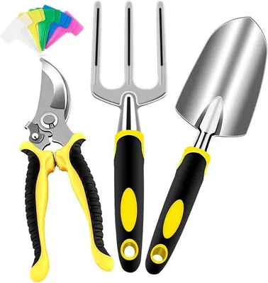 Produktbild von Gartenwerkzeugset - 3-teiliges Set - mit Rasenmäher und Grabeschubkarre