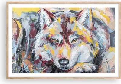 Produktbild von Gerahmtes Poster - Rahmen in heller Eiche - Öl Wolf Hund - 91,5x61 cm - Wand Bild - Wanddeko - Wandbilder - Kunstposter - Wandposter - Bilderrahmen - Bilder - Kunstdruck - P2NAA91x61-4673