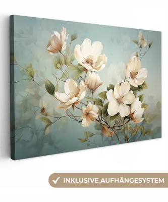 Produktbild von MuchoWow® - Leinwandbilder - Blumen - Weiß - Natur - Vintage, Wandbild, Wanddeko Bilder Wohnzimmer, 60x40cm