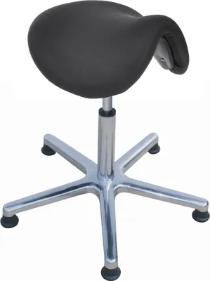 Produktbild von Antistatischer Sattelhocker Lexington mit ESD-Sitz & multibeweglicher Sitzmechanik | Sitzhöhe 48-63cm | Ø 61cm | Tragfähigkeit 110kg | Kunstleder-Sitz | Aluminium-Fußkreuz mit Gleiter | Schwarz