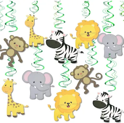 Produktbild von Tier Party Wirbel Deko für Kindergeburtstag, Dschungel Thema, 30 Stück