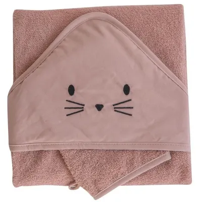 Produktbild von Domiva Bademantel + Handschuh-Set – 75 x 75 cm – 100 % Baumwollschwamm – Terrakotta